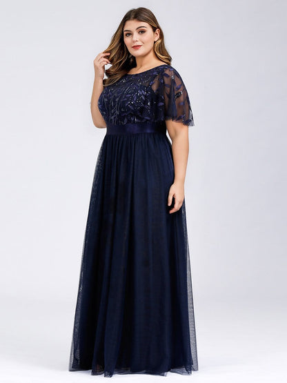 Sparkling Evening Gown with Frill Sleeves and Waistband Detail