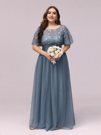 Sparkling Evening Gown with Frill Sleeves and Waistband Detail