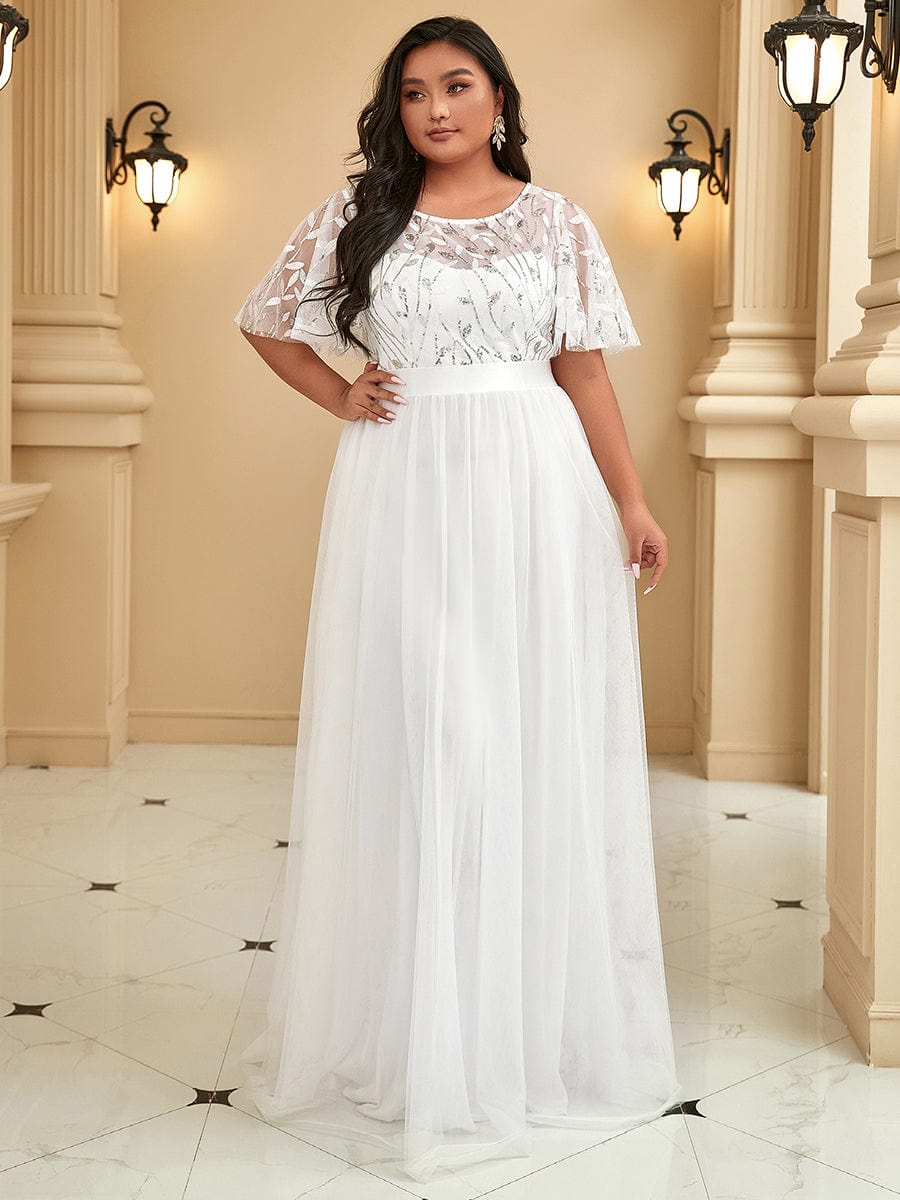 Sparkling Evening Gown with Frill Sleeves and Waistband Detail