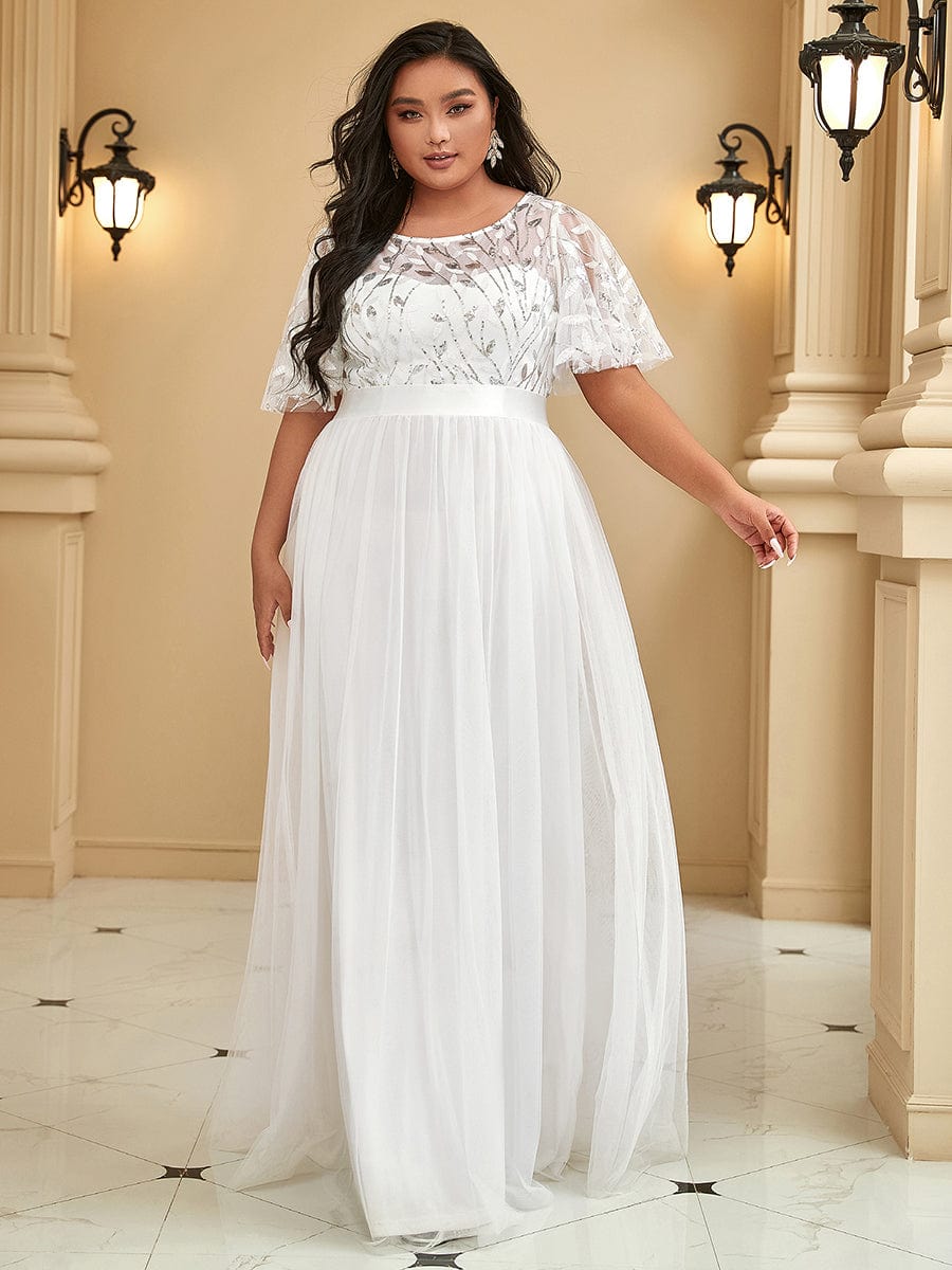 Sparkling Evening Gown with Frill Sleeves and Waistband Detail