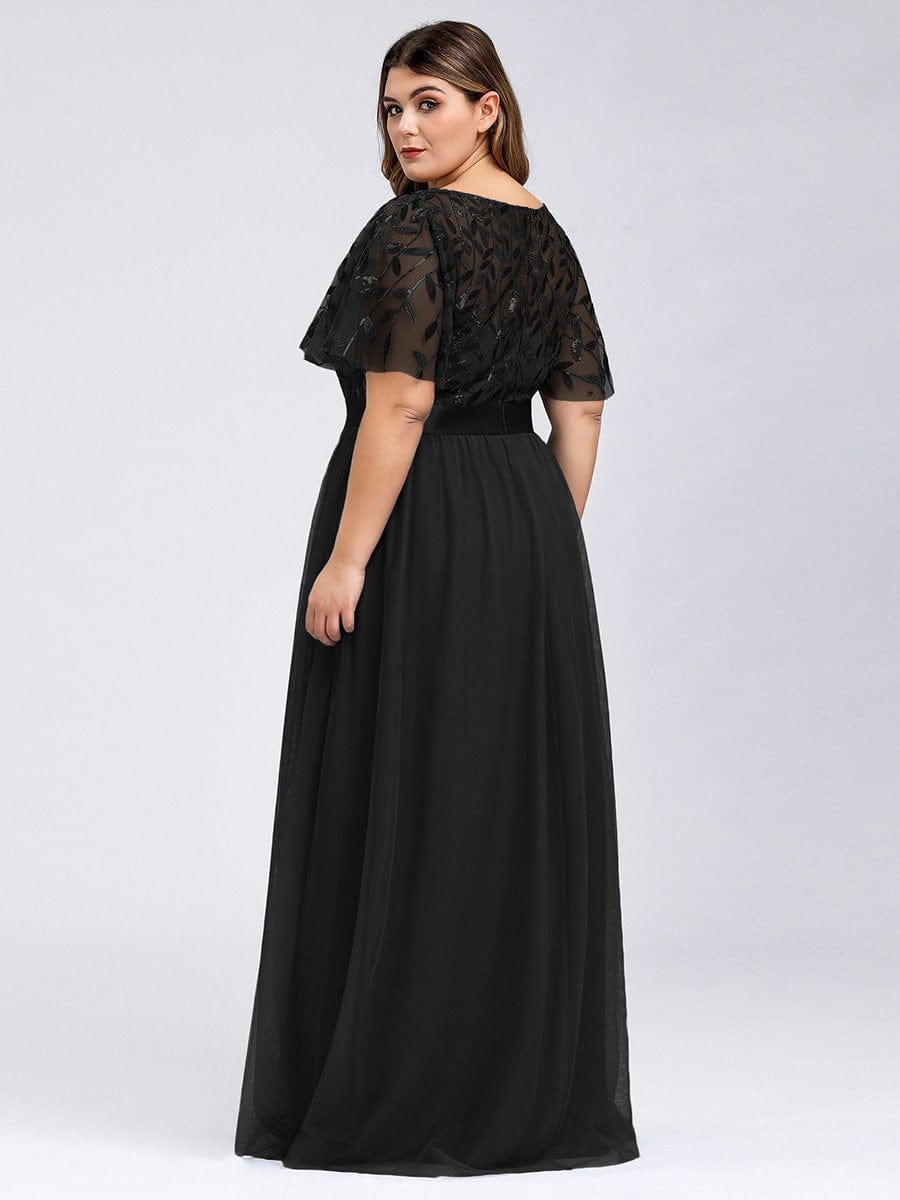 Sparkling Evening Gown with Frill Sleeves and Waistband Detail