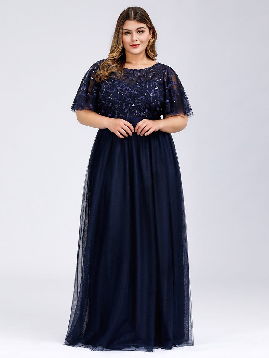 Sparkling Evening Gown with Frill Sleeves and Waistband Detail