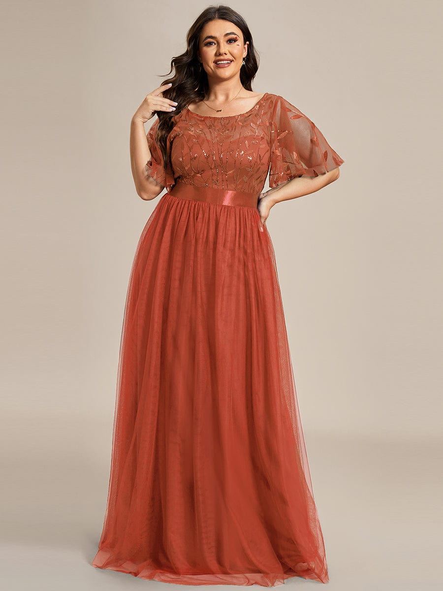 Sparkling Evening Gown with Frill Sleeves and Waistband Detail