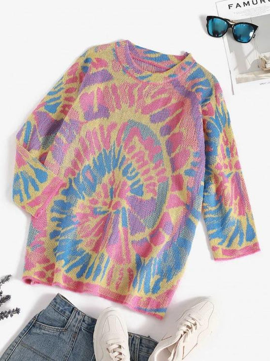 Splatter Tie Dye Print Drop Shoulder Sweater for Women