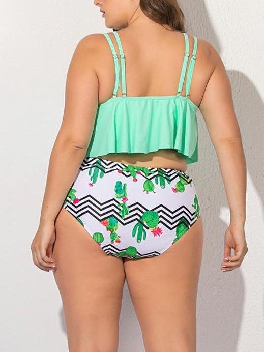 Split Ruffled Tank High Waist Striped Swimsuit - LuckyFash™