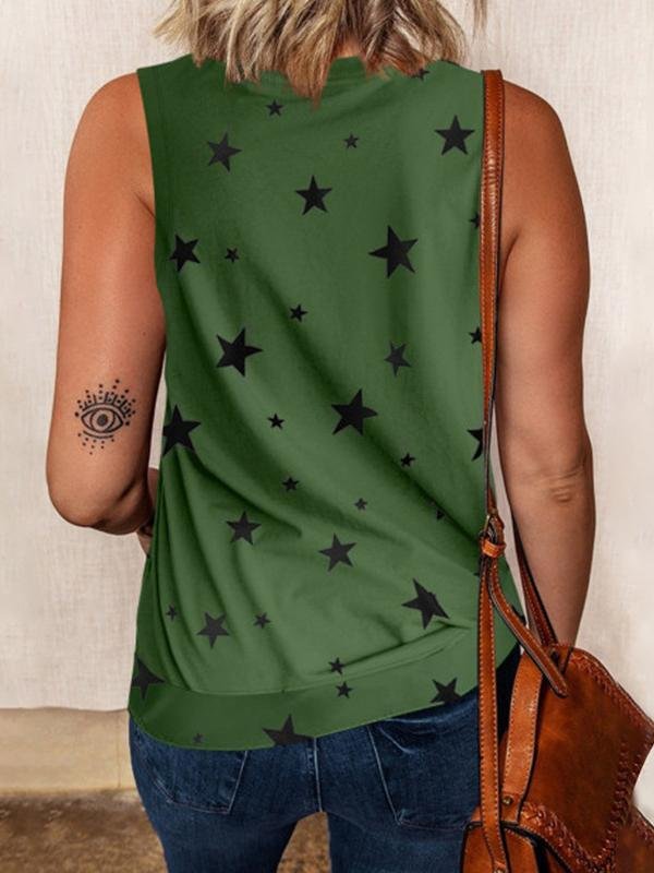 Tank Tops - Star Print Sleeveless Pullover Racer Top - MsDressly