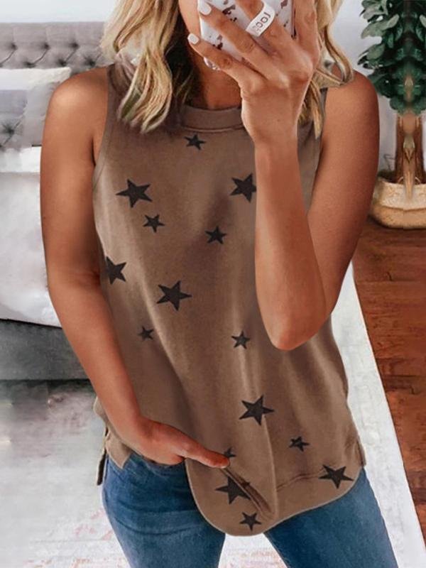 Tank Tops - Star Print Sleeveless Pullover Racer Top - MsDressly