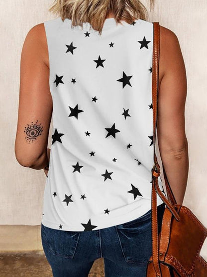 Tank Tops - Star Print Sleeveless Pullover Racer Top - MsDressly