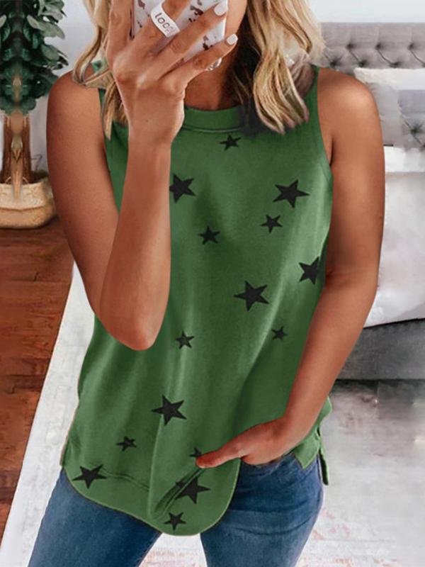 Tank Tops - Star Print Sleeveless Pullover Racer Top - MsDressly