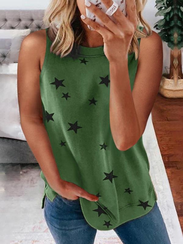 Tank Tops - Star Print Sleeveless Pullover Racer Top - MsDressly