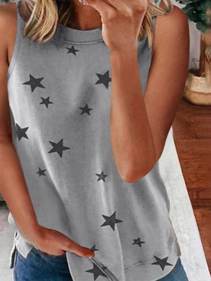 Tank Tops - Star Print Sleeveless Pullover Racer Top - MsDressly