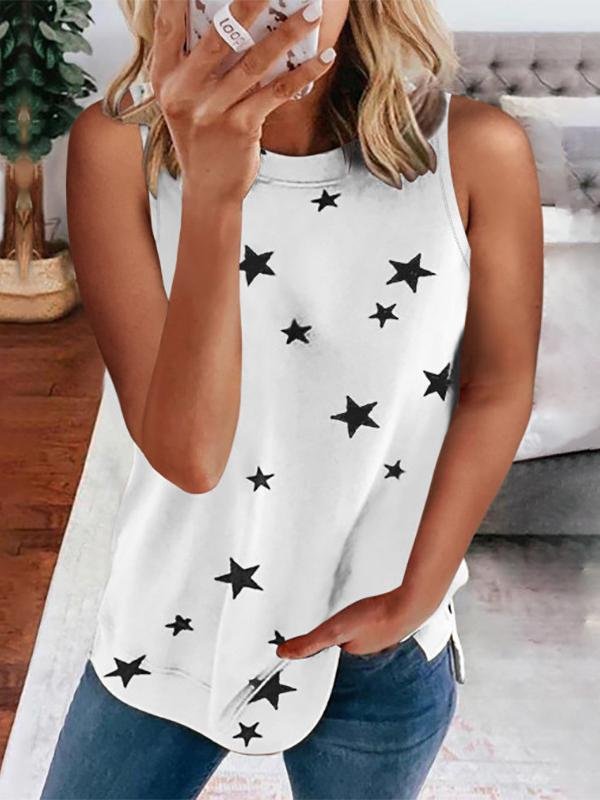 Tank Tops - Star Print Sleeveless Pullover Racer Top - MsDressly