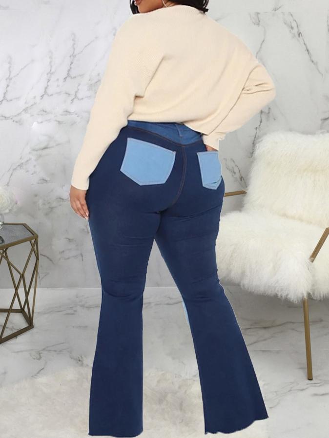 Stitching Washed Denim Stretch Slim Flared Pants - LuckyFash™