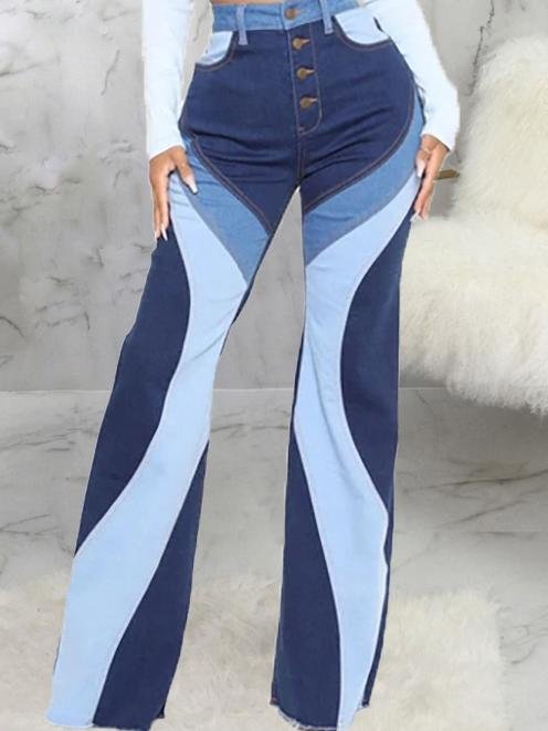 Stitching Washed Denim Stretch Slim Flared Pants - LuckyFash™