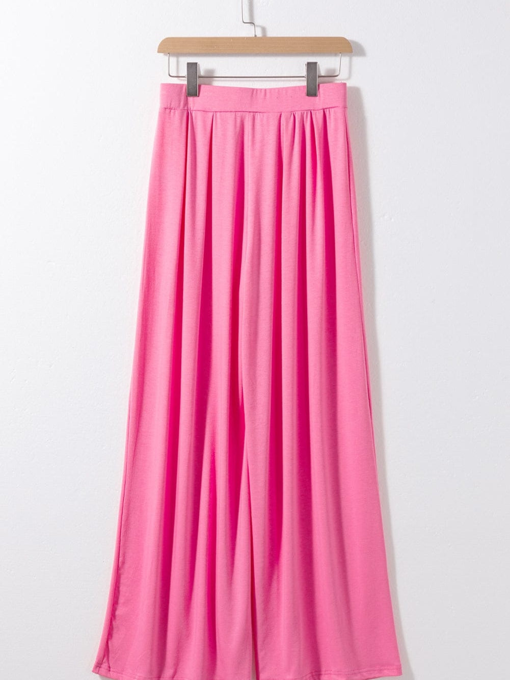 Strawberry Pink Elegant Crop Top and Wide Leg Pants Set