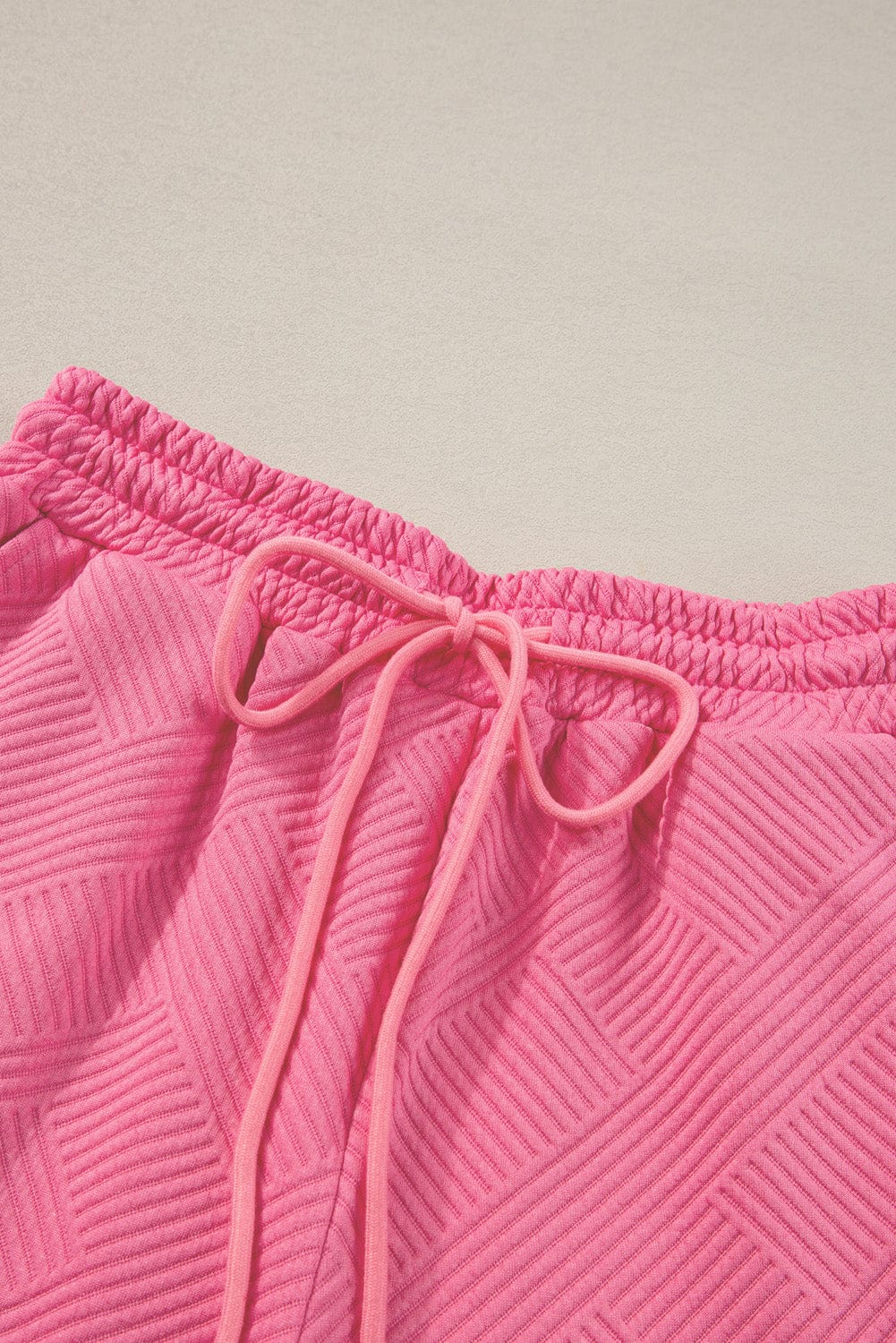 Strawberry Pink Ribbed Casual Two-Piece Set