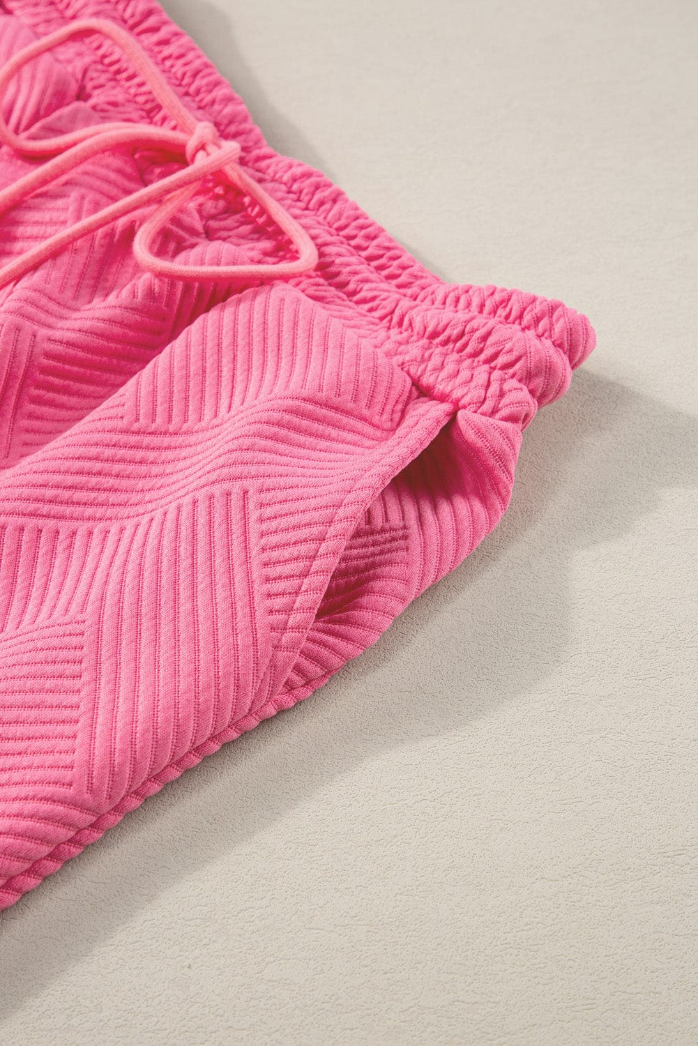 Strawberry Pink Ribbed Casual Two-Piece Set