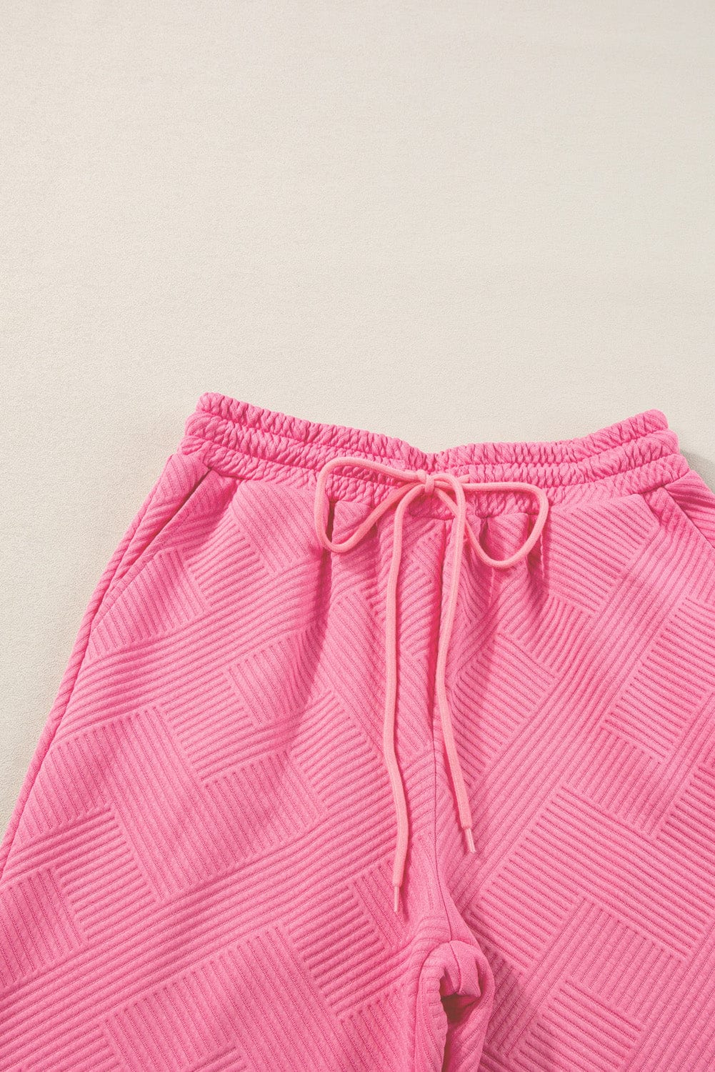 Strawberry Pink Ribbed Casual Two-Piece Set