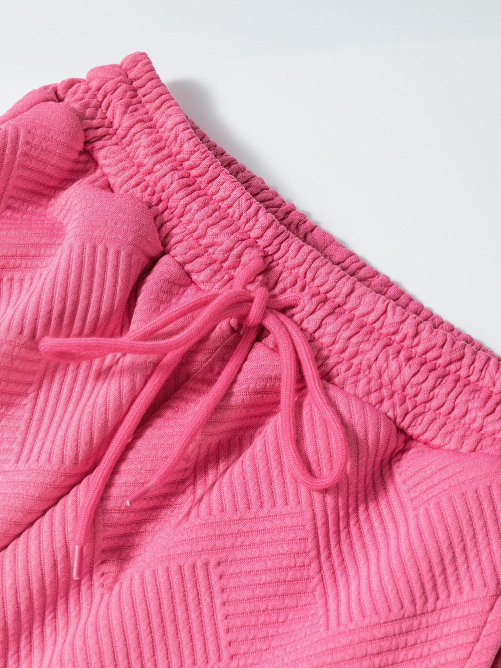 Strawberry Pink Textured Casual Two-Piece Pant Set