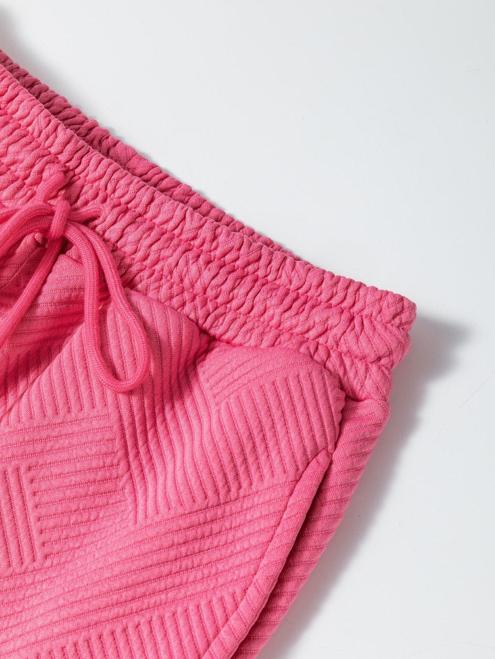 Strawberry Pink Textured Casual Two-Piece Pant Set