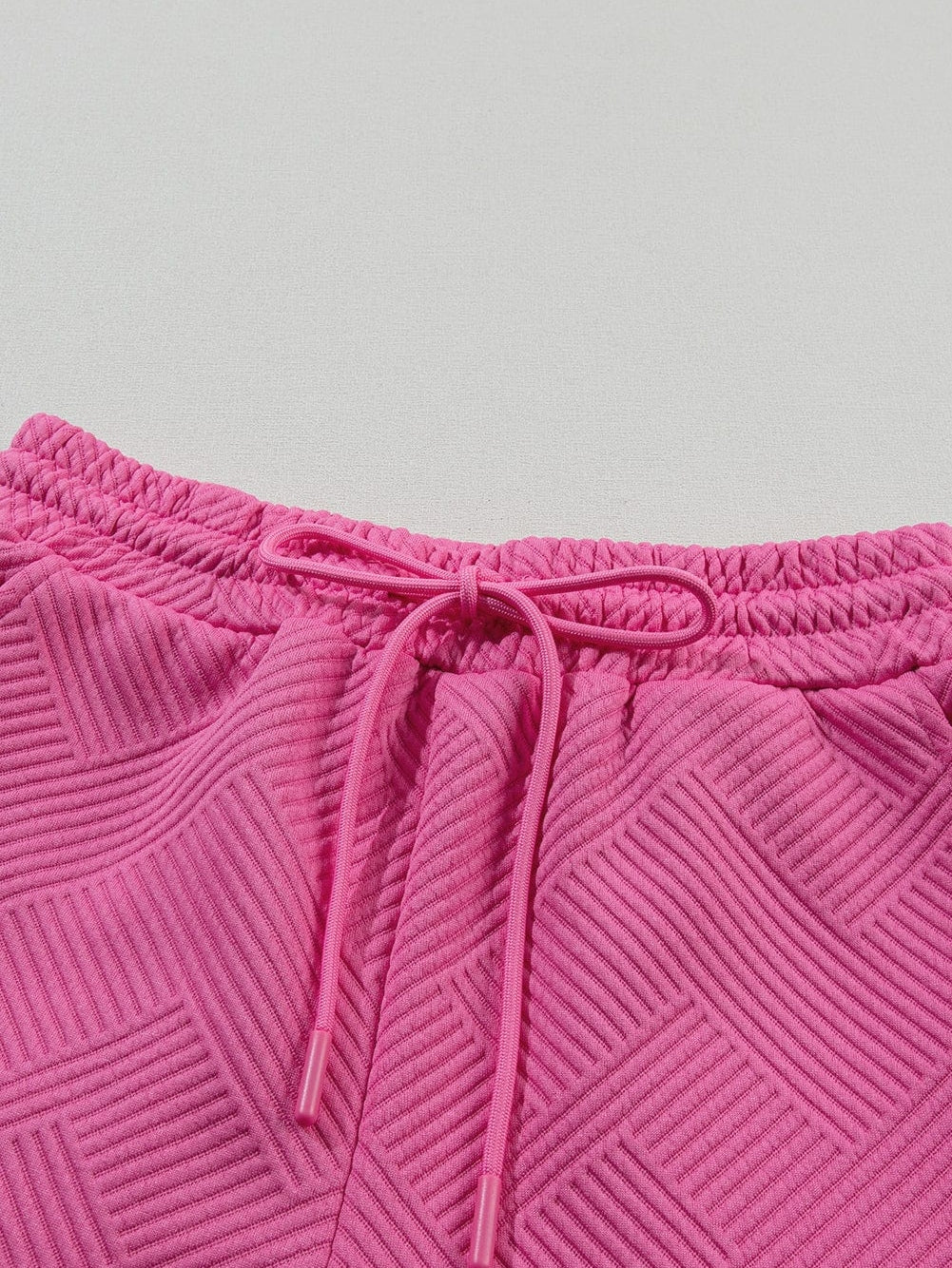 Strawberry Pink Textured Drawstring Shorts Set with Matching Top