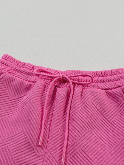 Strawberry Pink Textured Drawstring Shorts Set with Matching Top