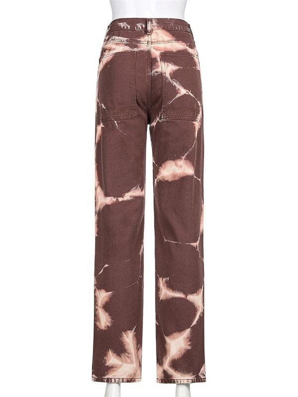 Street High-waist Tie-dye Contrast Straight-leg Pants - LuckyFash™