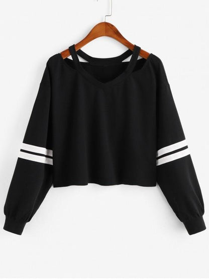 Stripe Cold Shoulder Sweatshirt for Women