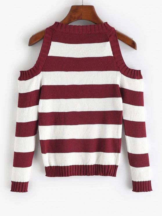 Striped Cold Shoulder Knitwear - LuckyFash™