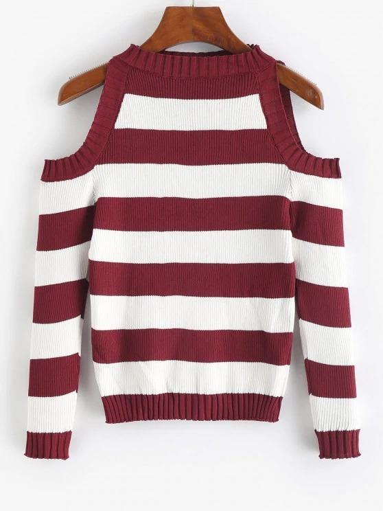 Striped Cold Shoulder Knitwear - LuckyFash™