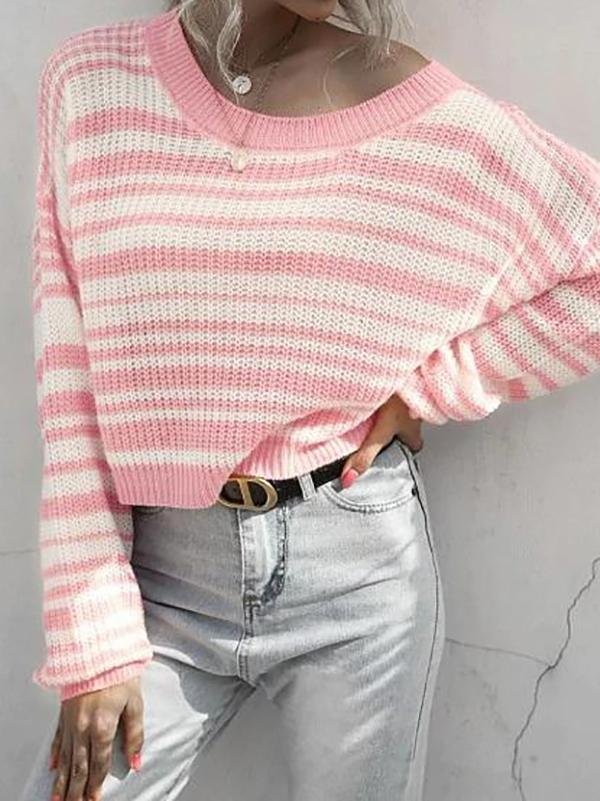 Striped Drop Shoulder Jumper Sweater - LuckyFash™