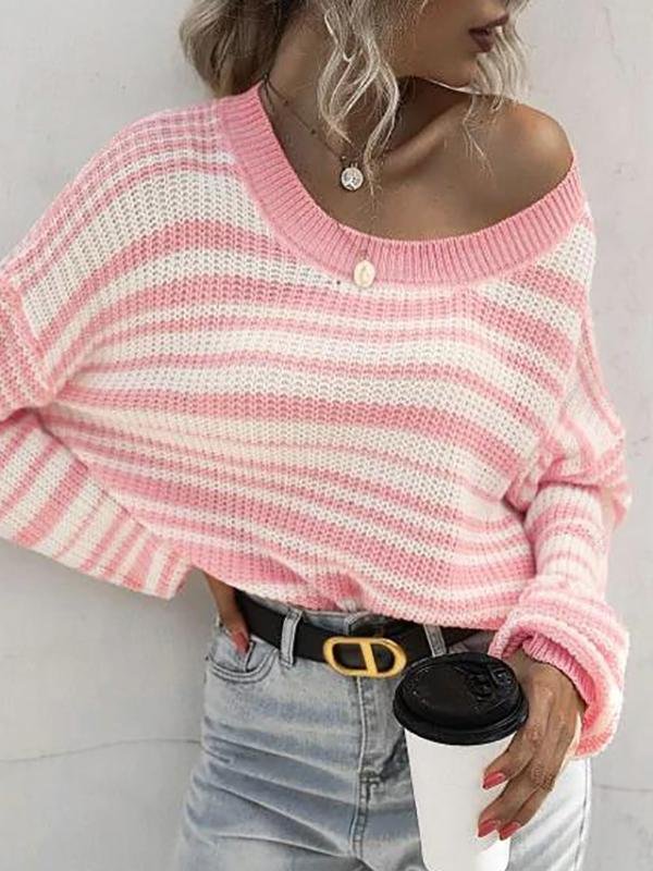 Striped Drop Shoulder Jumper Sweater for Women