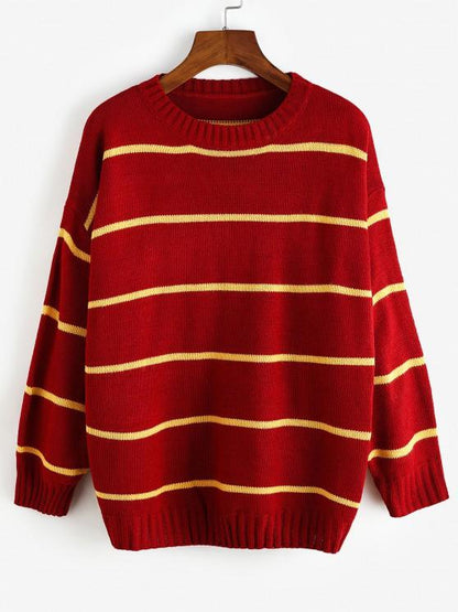 Striped Drop Shoulder Loose Sweater - LuckyFash™