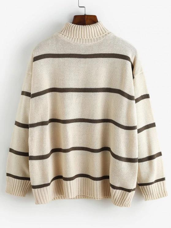 Striped Drop Shoulder Turtleneck Sweater - LuckyFash™