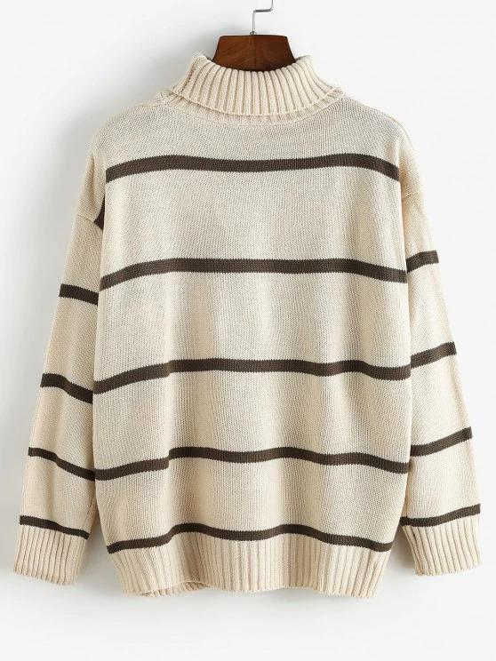 Striped Drop Shoulder Turtleneck Sweater - LuckyFash™