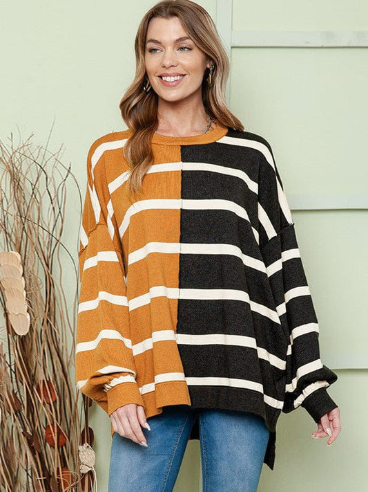 Striped Mid-Length Sweatshirt with Loose Contrast Color Style and Long Sleeves for Women