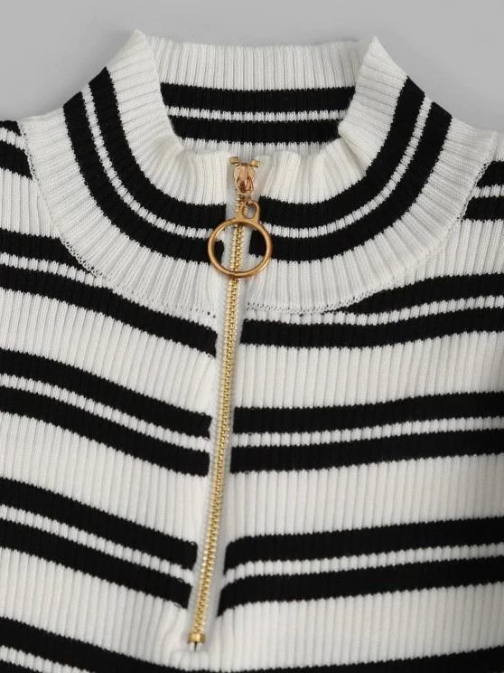 Striped Ribbed Half Zip Jumper Sweater - LuckyFash™