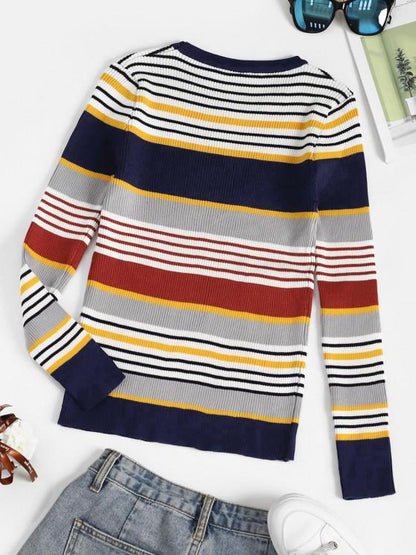 Striped Ribbed Slim Sweater - LuckyFash™