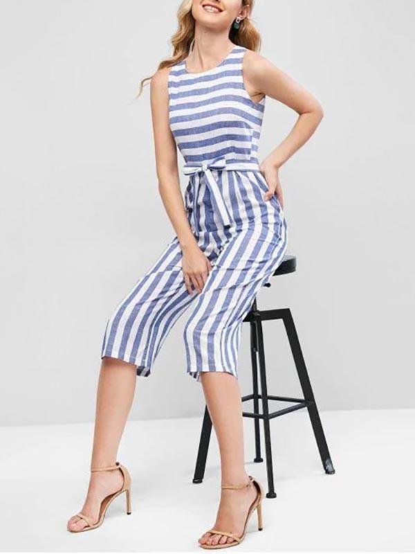 Striped Sleeveless Capri Jumpsuit - LuckyFash™