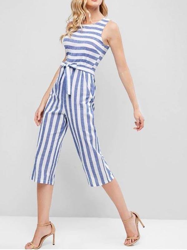 Striped Sleeveless Capri Jumpsuit - LuckyFash™