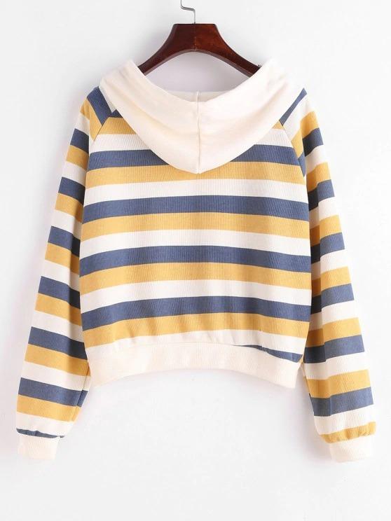 Stripes Raglan Sleeve Ribbed Hoodie - LuckyFash™