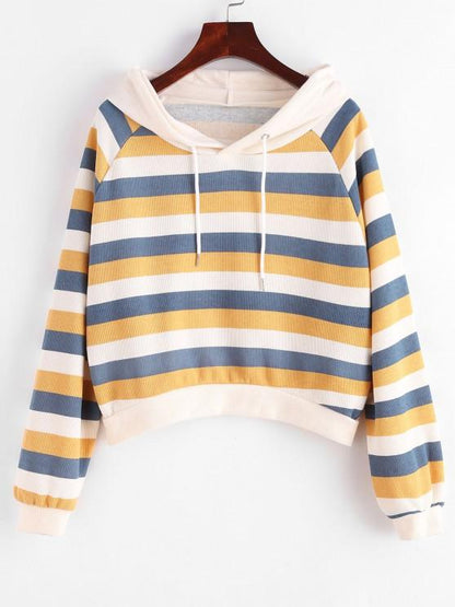 Stripes Raglan Sleeve Ribbed Hoodie - LuckyFash™