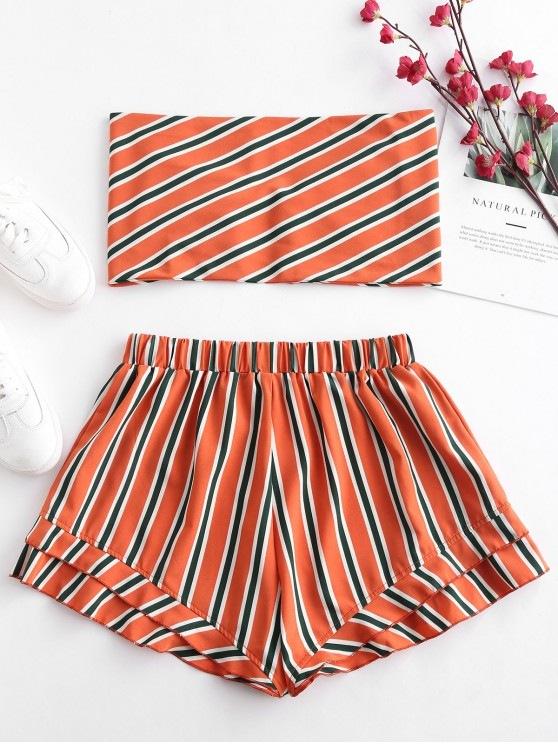 Stripes Tie Front Bandeau Top Set - LuckyFash™