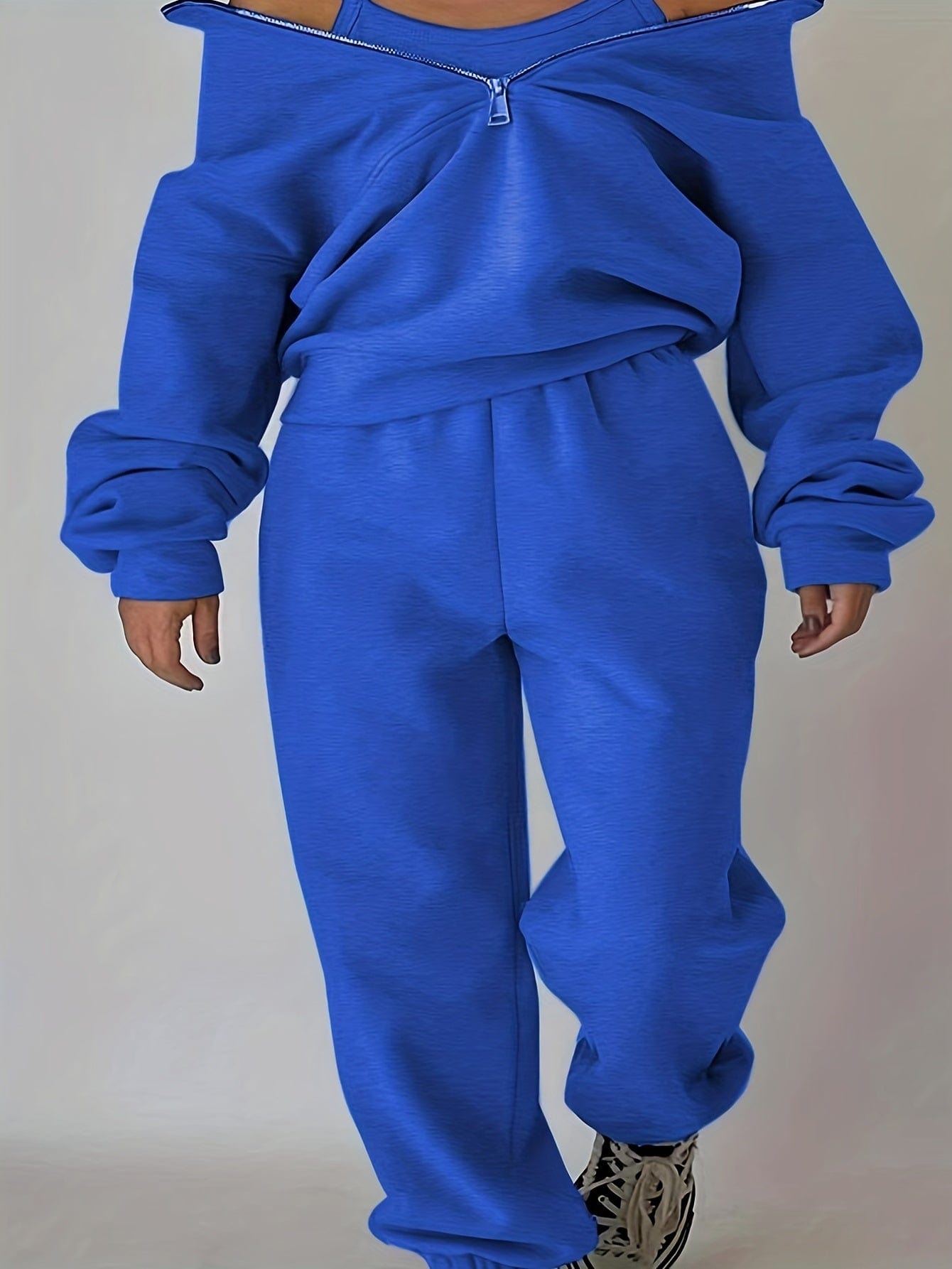 Stylish Zip-Up Sweatshirt & Solid Sweatpants Two-Piece Set