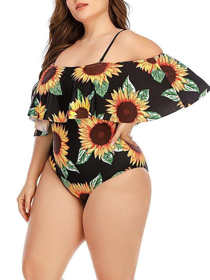 Sunflower Print Plus Size Strappy Swimsuit - LuckyFash™