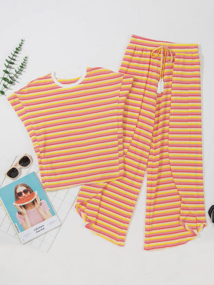 Sunrise Striped Rainbow Top and Tassel Pants Ensemble