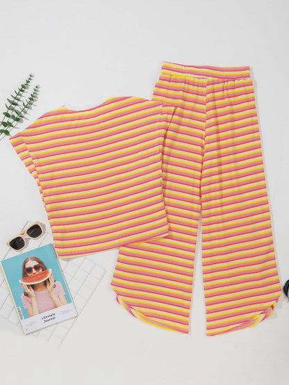 Sunrise Striped Rainbow Top and Tassel Pants Ensemble