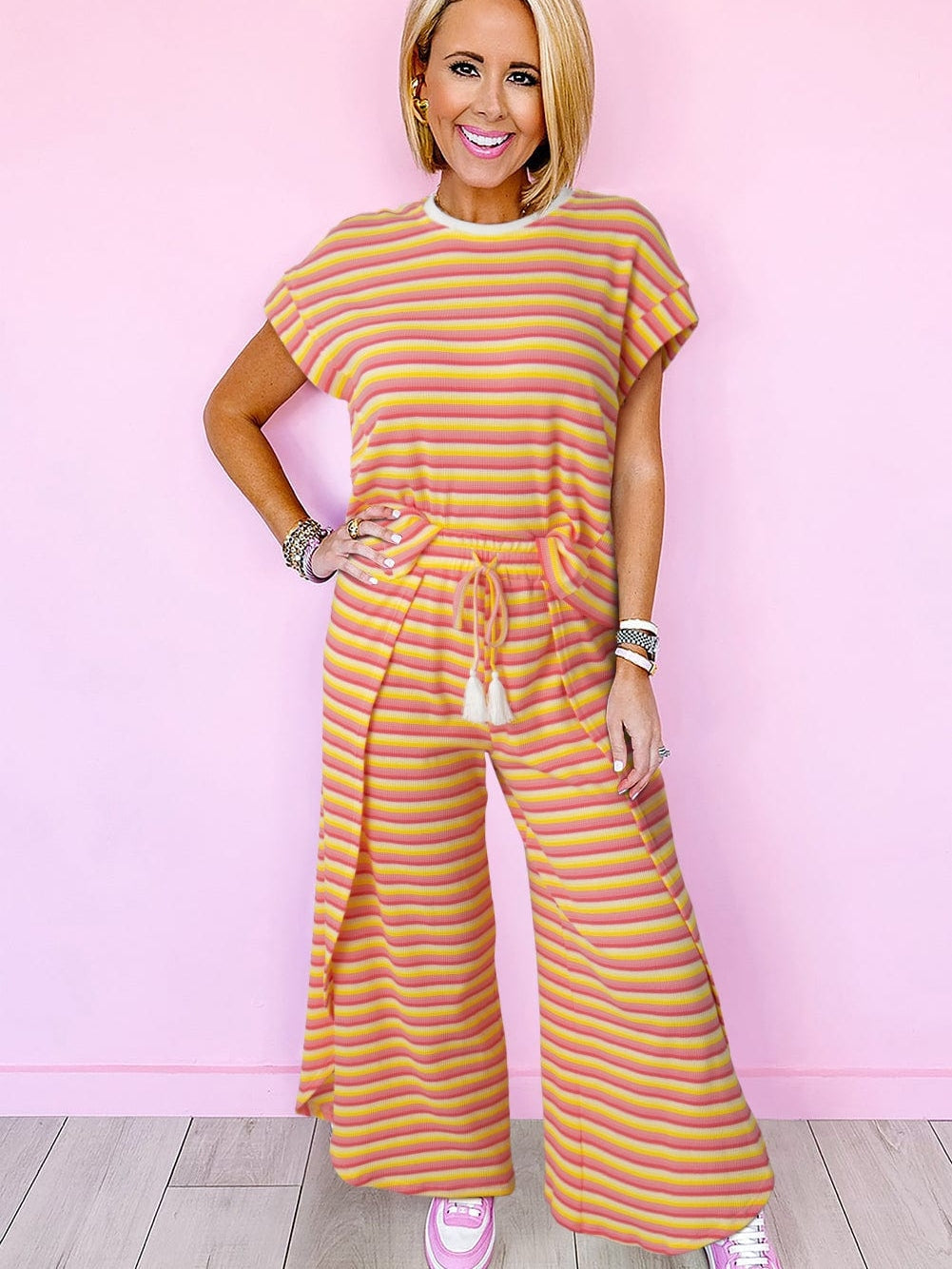 Sunrise Striped Rainbow Top and Tassel Pants Ensemble