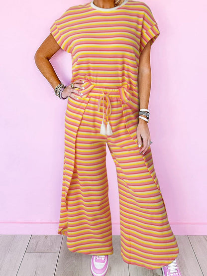 Sunrise Striped Rainbow Top and Tassel Pants Ensemble