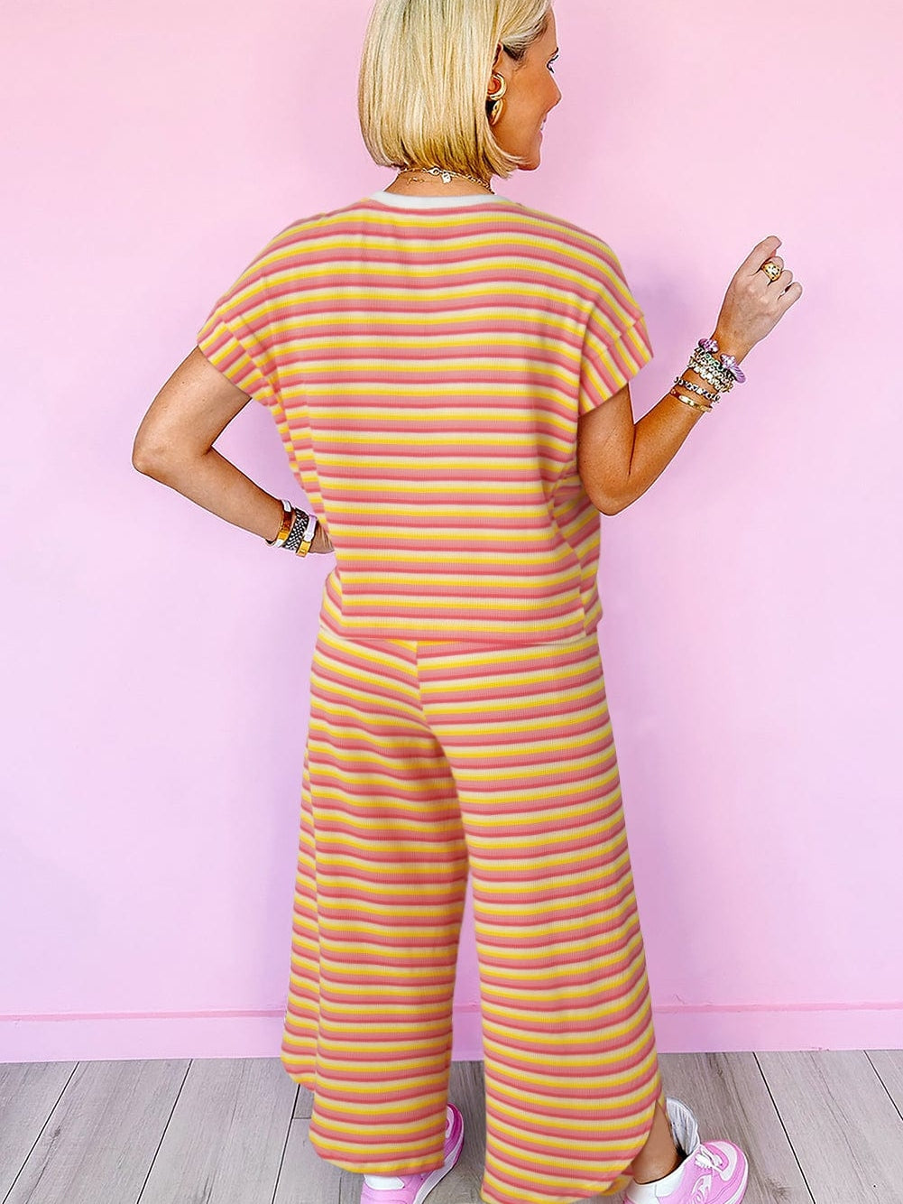 Sunrise Striped Rainbow Top and Tassel Pants Ensemble